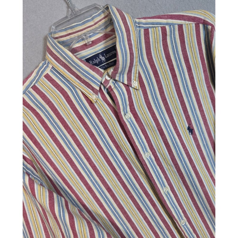 Vtg Polo Ralph Lauren The Big Shirt Mens L Multicolor Striped Colorblock Oxford